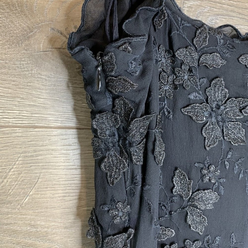 Giorgio Armani Dress Womans 40 Black Silk Embroid Silk Flowers Sparkle Sp Straps - Picture 7 of 11